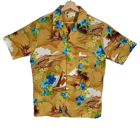 Vintage Islander Hawaiian Print Short Sleeve Button Down Shirt Size Large - Picture 1 of 7